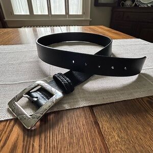 Brighton Vintage Black Leather Belt with Silver Buckle, Size 36